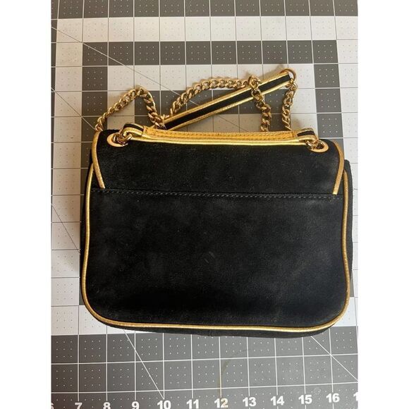 Michael Kors Black Suede Crossbody Purse Bag with Gold Trim - Picture 2 of 8